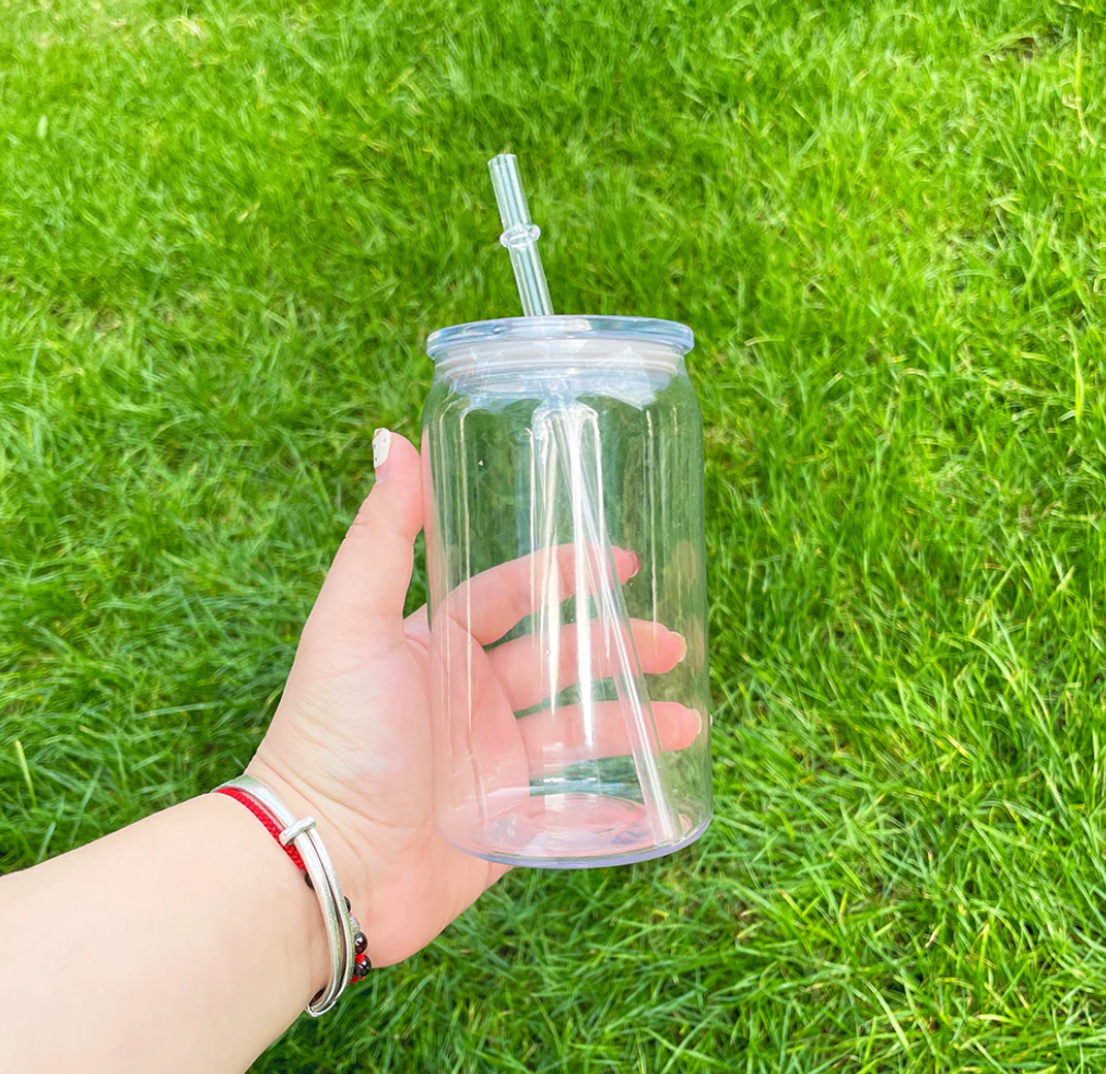 100pcs 16oz clear acrylic libbey plastic can & 25pcs sublimation stainless cans with straw
