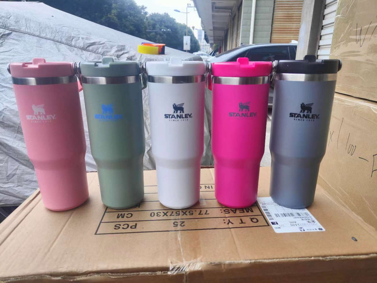 40oz Stanley Powder Coated Insulated Stainless Steel Tumbler with Handle and Straw