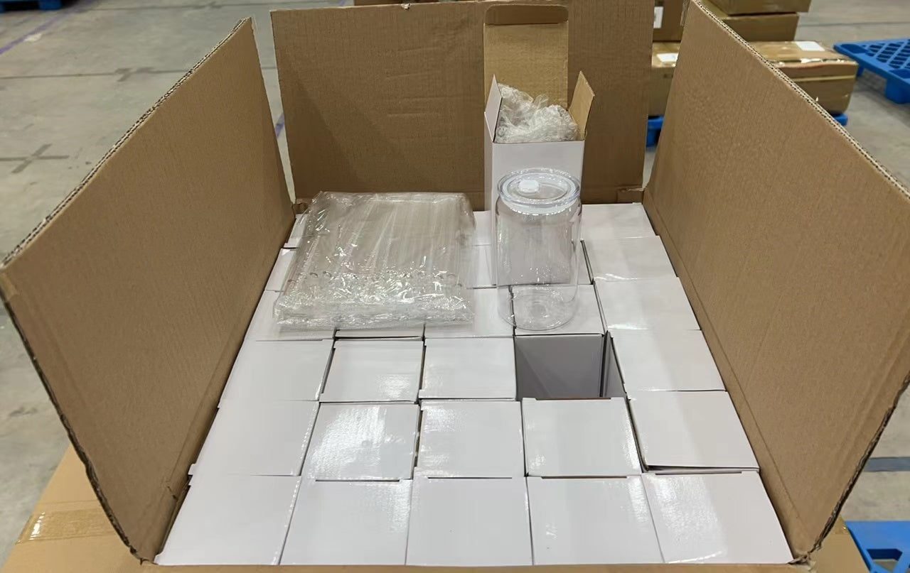 100pcs 16oz clear acrylic libbey plastic can & 25pcs sublimation stainless cans with straw