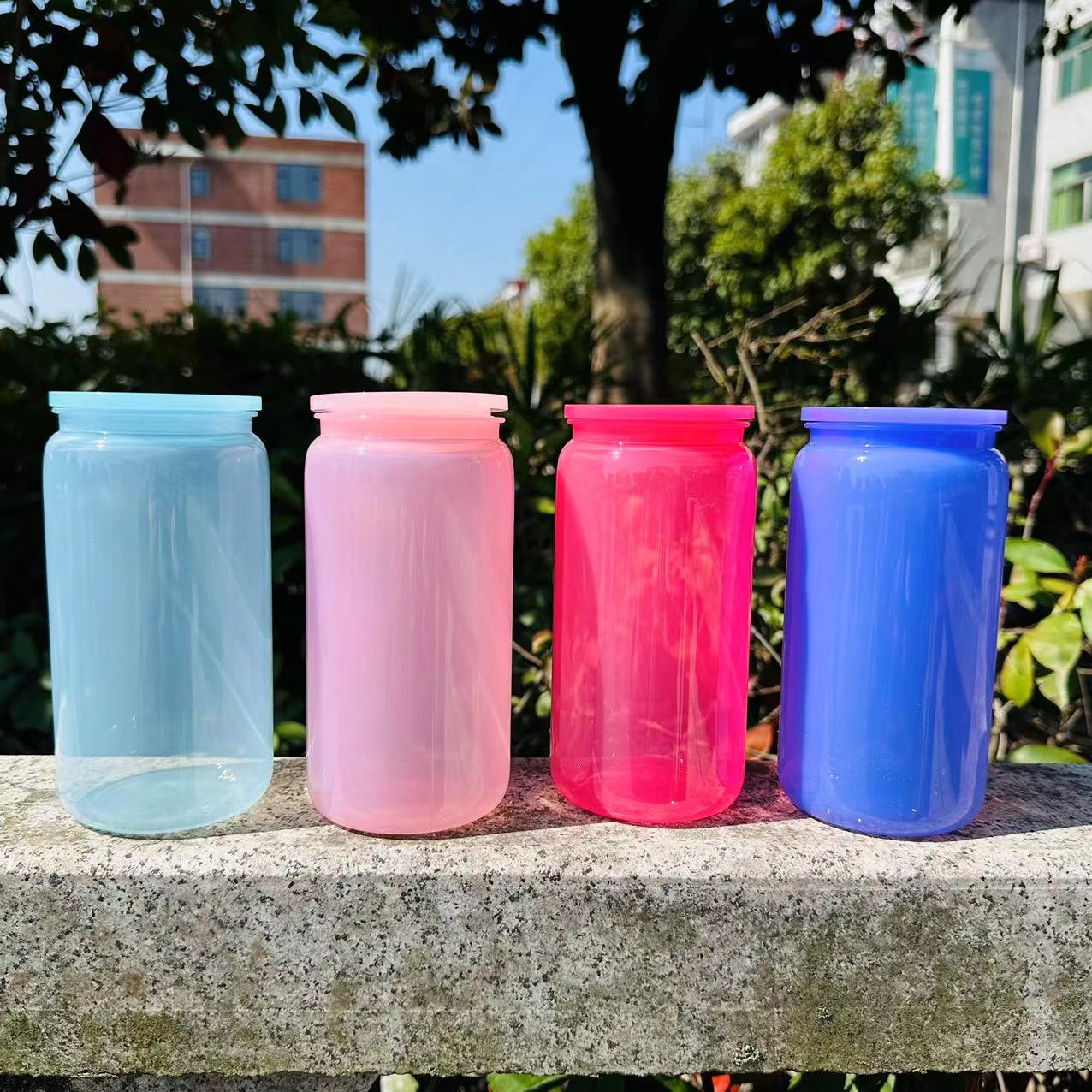 16oz acrylic plastic can with straw for vinyl/uv dtf sticker (25pcs blue & 25pcs black)