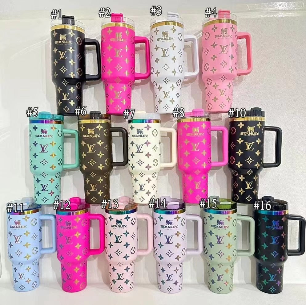 40oz Stanley Powder Coated Insulated Stainless Steel Tumbler with Handle and Straw
