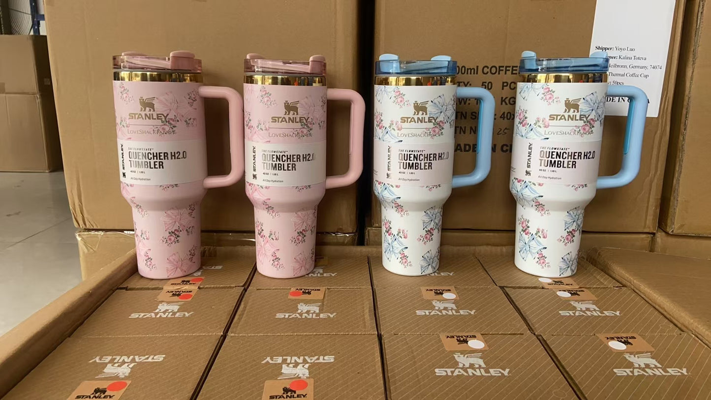 40oz Love Shack Fancy Collab Stanleys Quencher Tumbler with Brown Box-20pcs
