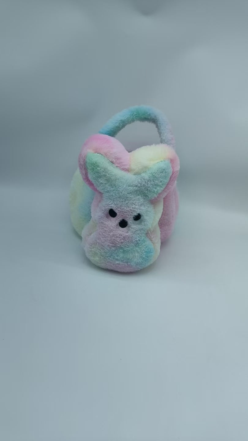 11.8inch Plush Tie Dye Rainbow Bunny Peeps Baskets for Easter Gift Bags Egg Bucket-105pcs