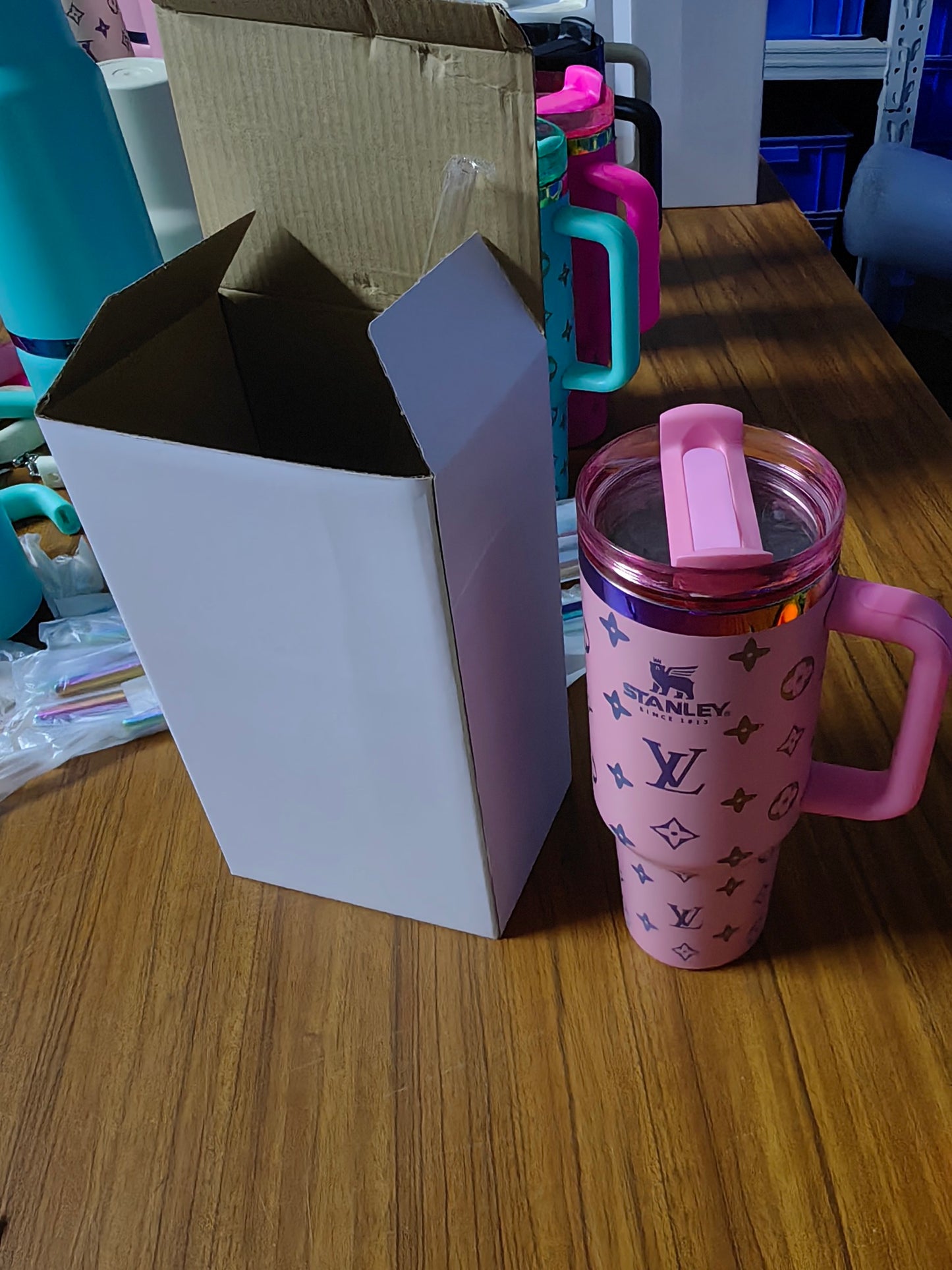 40oz LV Powder Coated Insulated Stainless Steel Tumbler with Handle and Straw