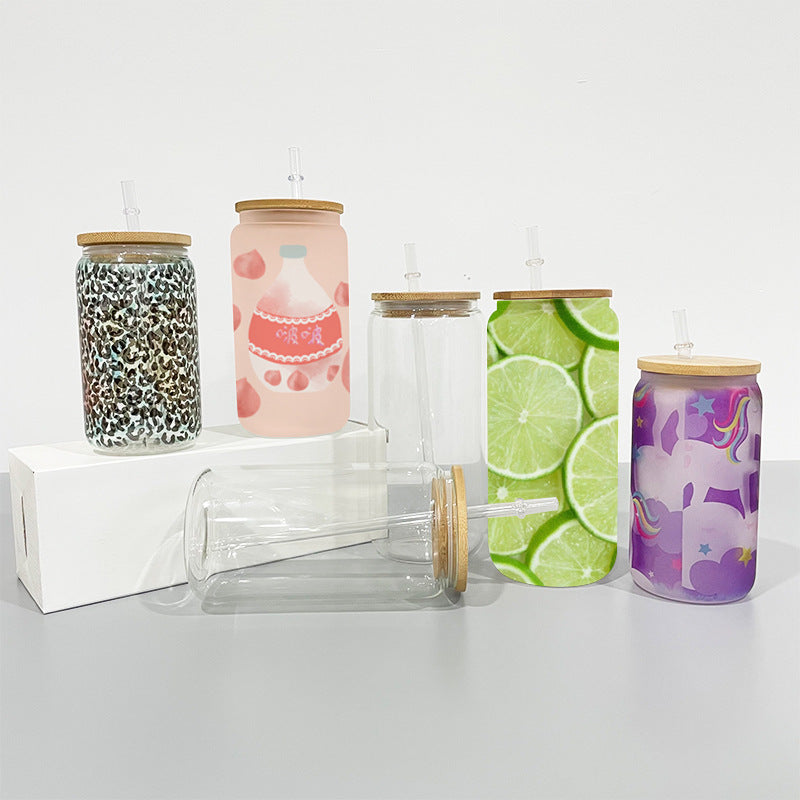 50pcs 16oz sublimation clear glass can cans with bamboo lids and Glass straws-China Warehouse by sea
