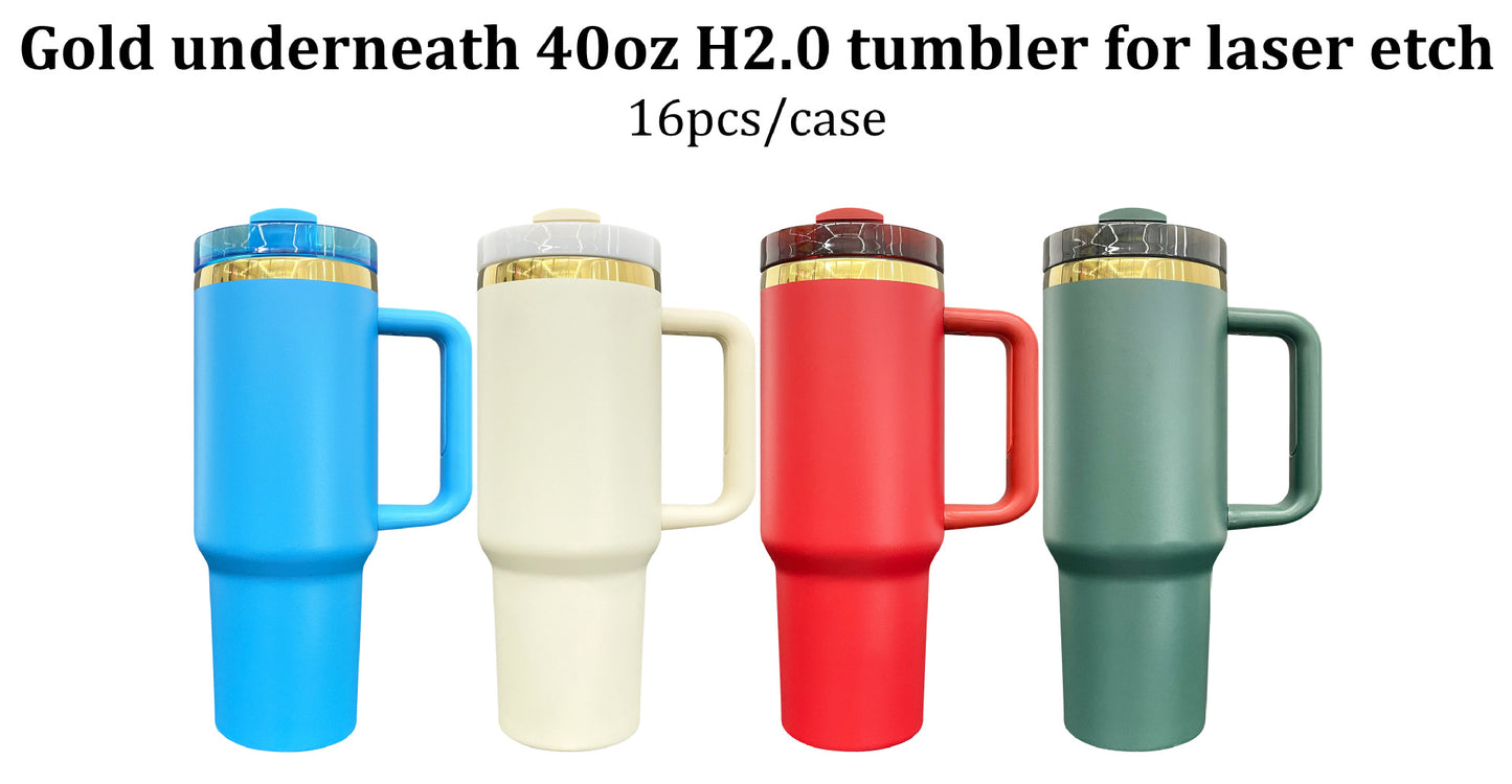 40oz Gold Plated Chritmas Powder Coat H2.0 Quencher Tumbler for Laser Engraving-16Pcs