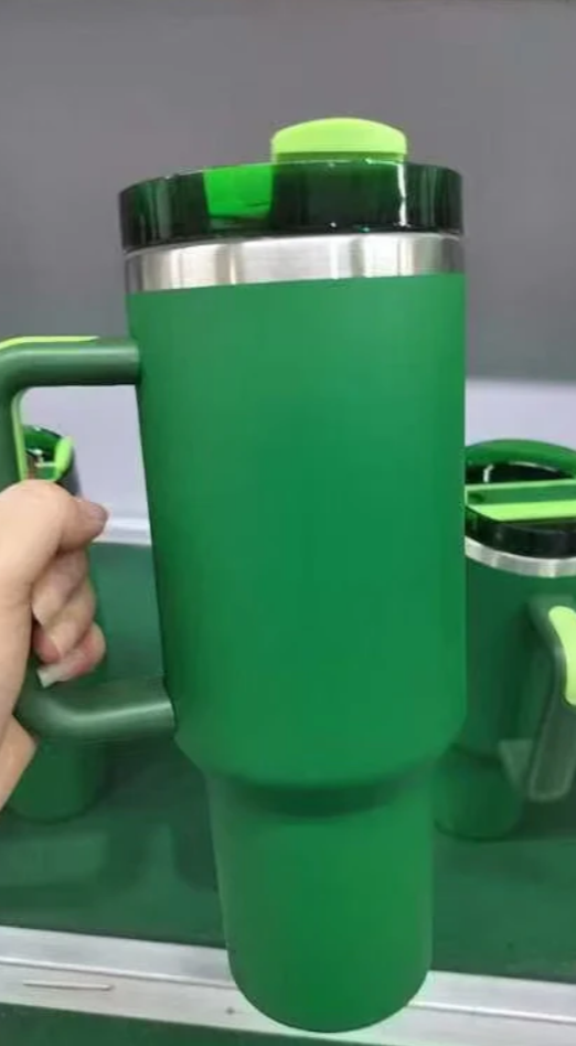 40oz Dark Green Powder Coat H2.0 Silver Underneath Quencher Tumblers for Laser Engraving-20pcs