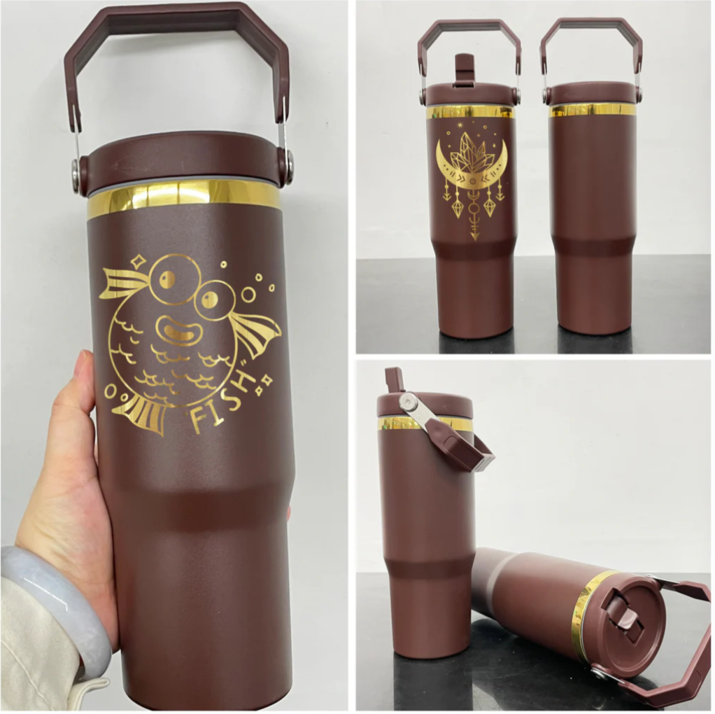 30oz Gold Plate Flip Straw Tumblers for Laser Engraving-25pcs