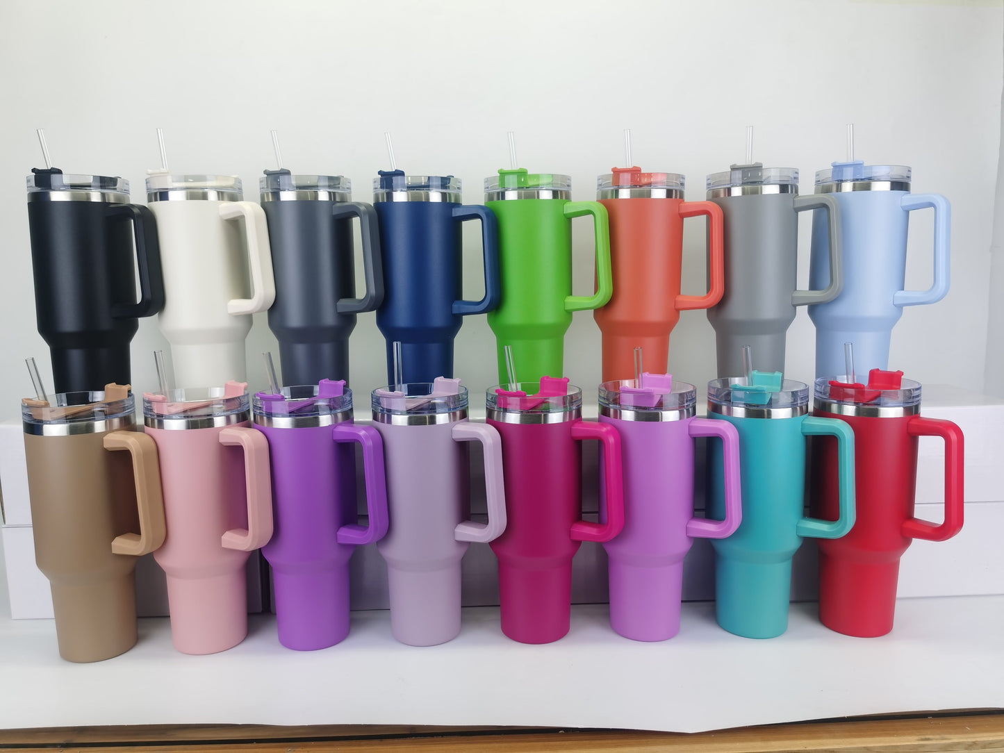 40oz LV Powder Coated Insulated Stainless Steel Tumbler with Handle and Straw