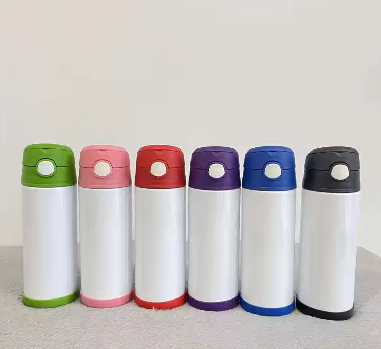 12oz double wall stainless steel sublimation kids flip top tumbler water bottle straight-50pcs