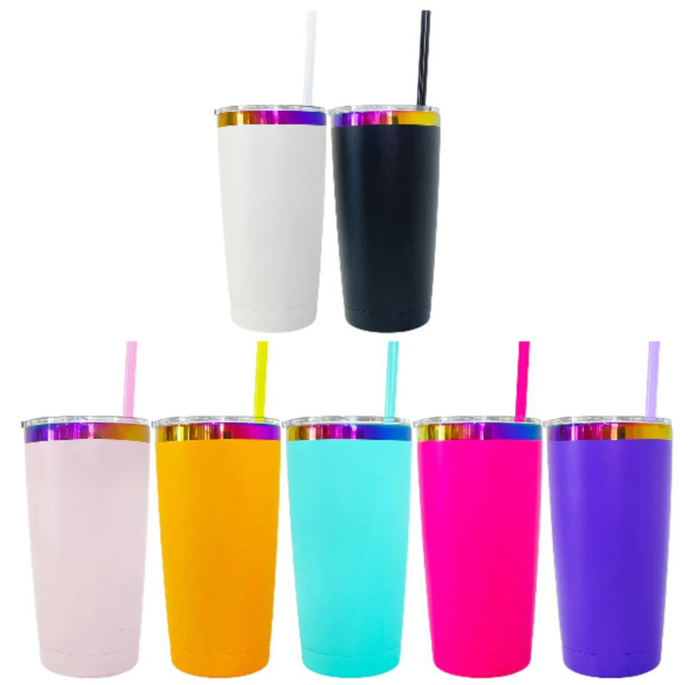 USA RTS 20oz Rainbow Plated Power Coted Regular Tumbler For Laser Engraving-25PCS