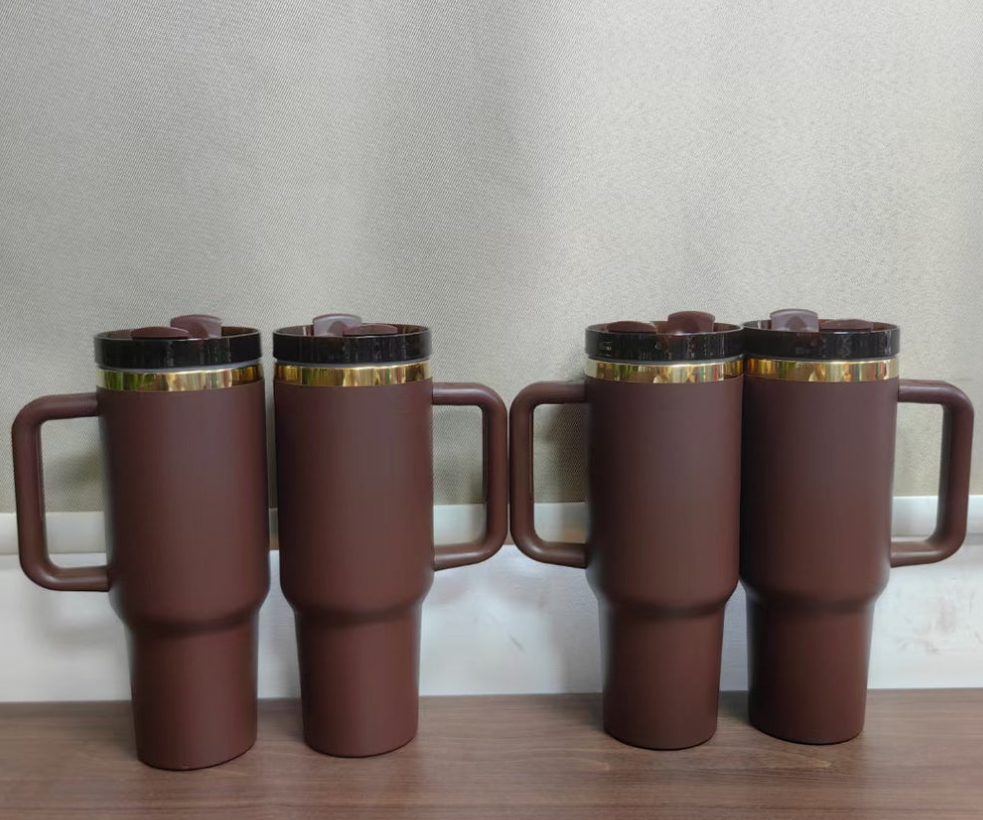 40oz /30oz chocolate mirror gold underneath quencher tumbler with colored straw -20pcs