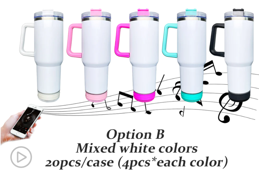 40oz blank sublimation Stanley-style Bluetooth Speaker tumblers-20pcs