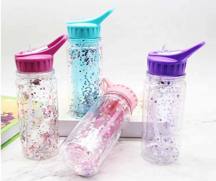 10oz double walled snow globe plastic bottles with hole and plug