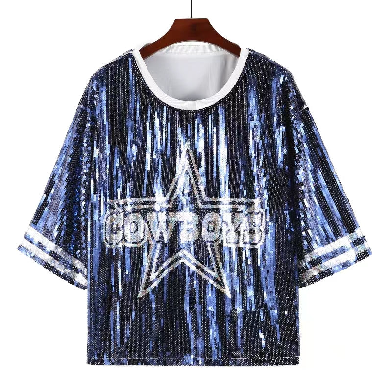 Wholesale Custom Football NFL team cowboys sequin jersey dress shirt womens casual sequin dress in stock