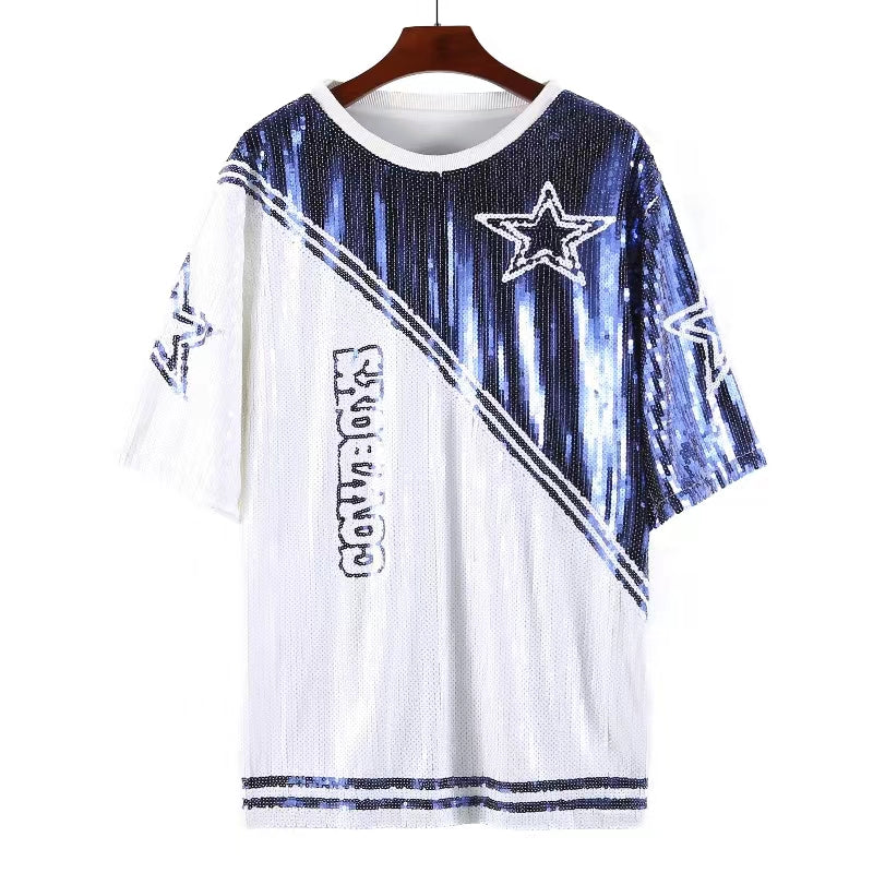 Wholesale Custom Football NFL team cowboys sequin jersey dress shirt womens casual sequin dress in stock