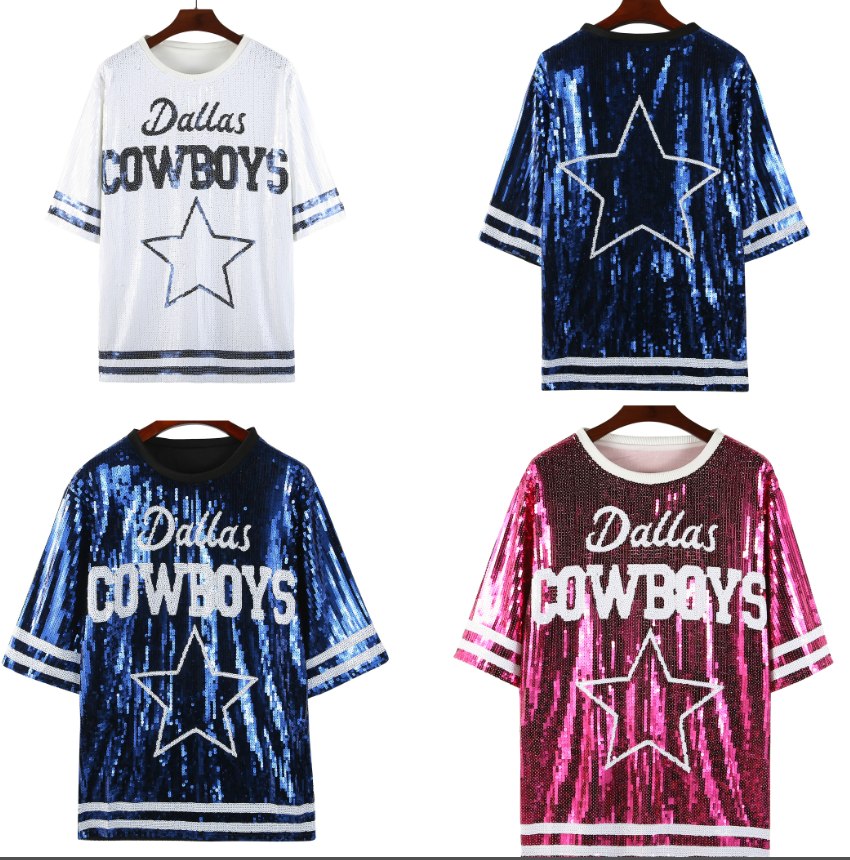 Wholesale Custom Football NFL team cowboys sequin jersey dress shirt womens casual sequin dress in stock