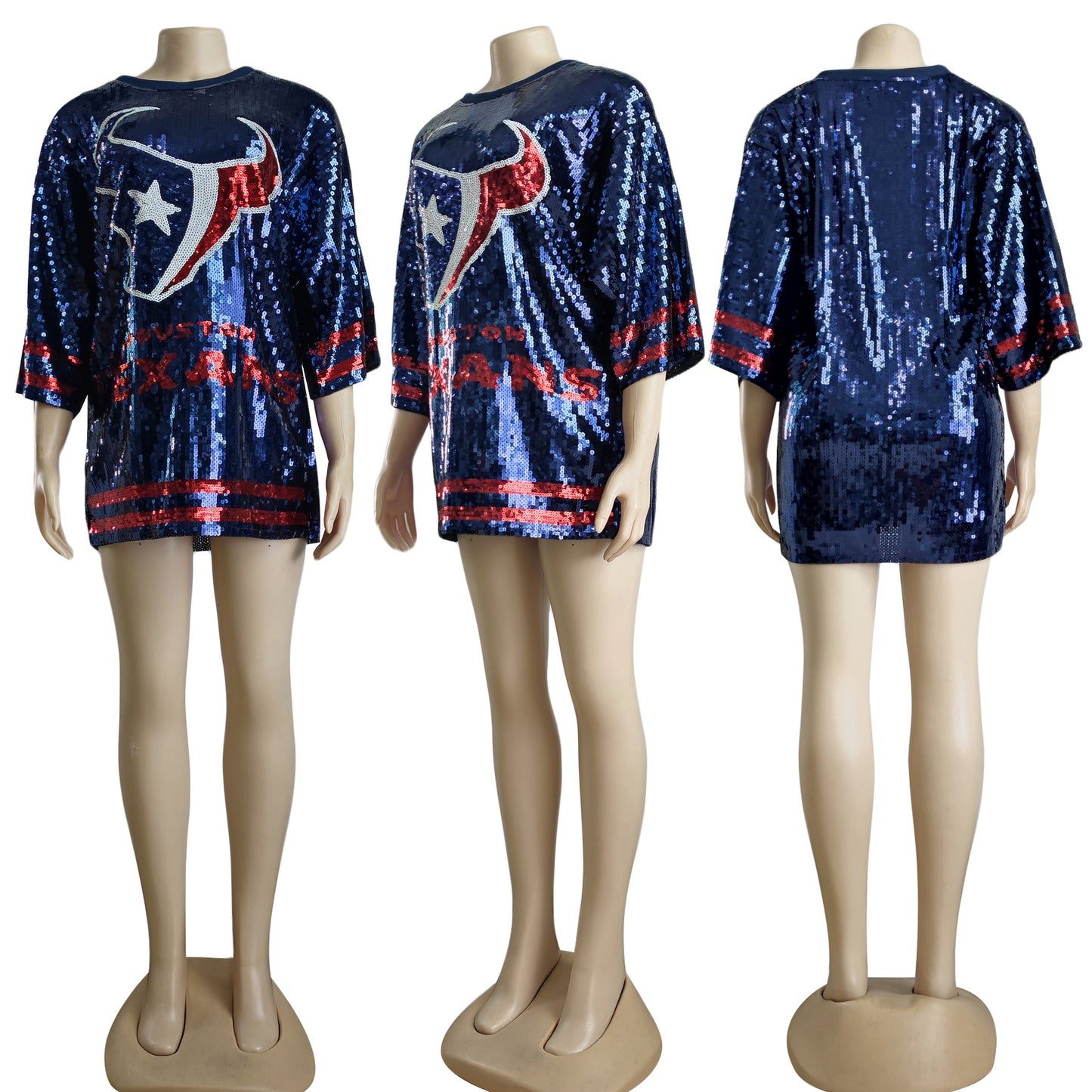 Wholesale Custom Football NFL team cowboys sequin jersey dress shirt womens casual sequin dress in stock