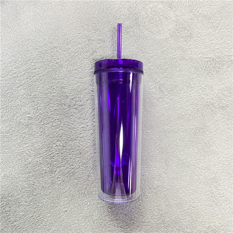 16oz Wholesale Double Walled Clear Skinny Tumbler Acrylic Plastic Cup In Bulk with Straw