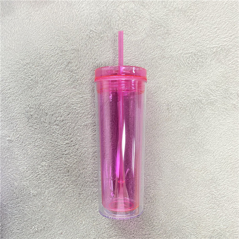 16oz Wholesale Double Walled Clear Skinny Tumbler Acrylic Plastic Cup In Bulk with Straw