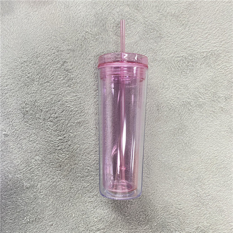 16oz Wholesale Double Walled Clear Skinny Tumbler Acrylic Plastic Cup In Bulk with Straw