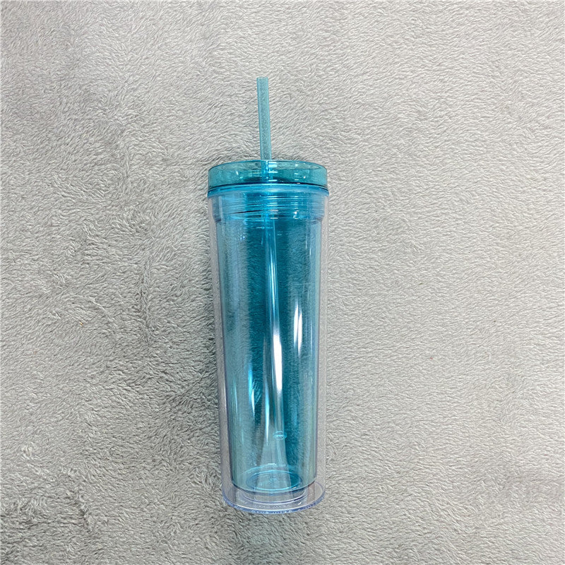 16oz Wholesale Double Walled Clear Skinny Tumbler Acrylic Plastic Cup In Bulk with Straw