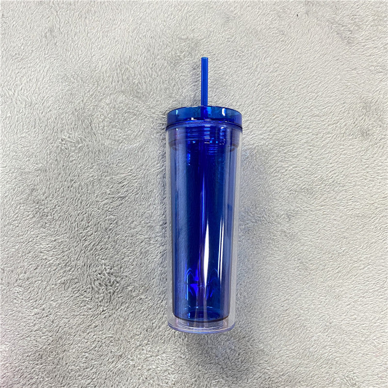 16oz Wholesale Double Walled Clear Skinny Tumbler Acrylic Plastic Cup In Bulk with Straw