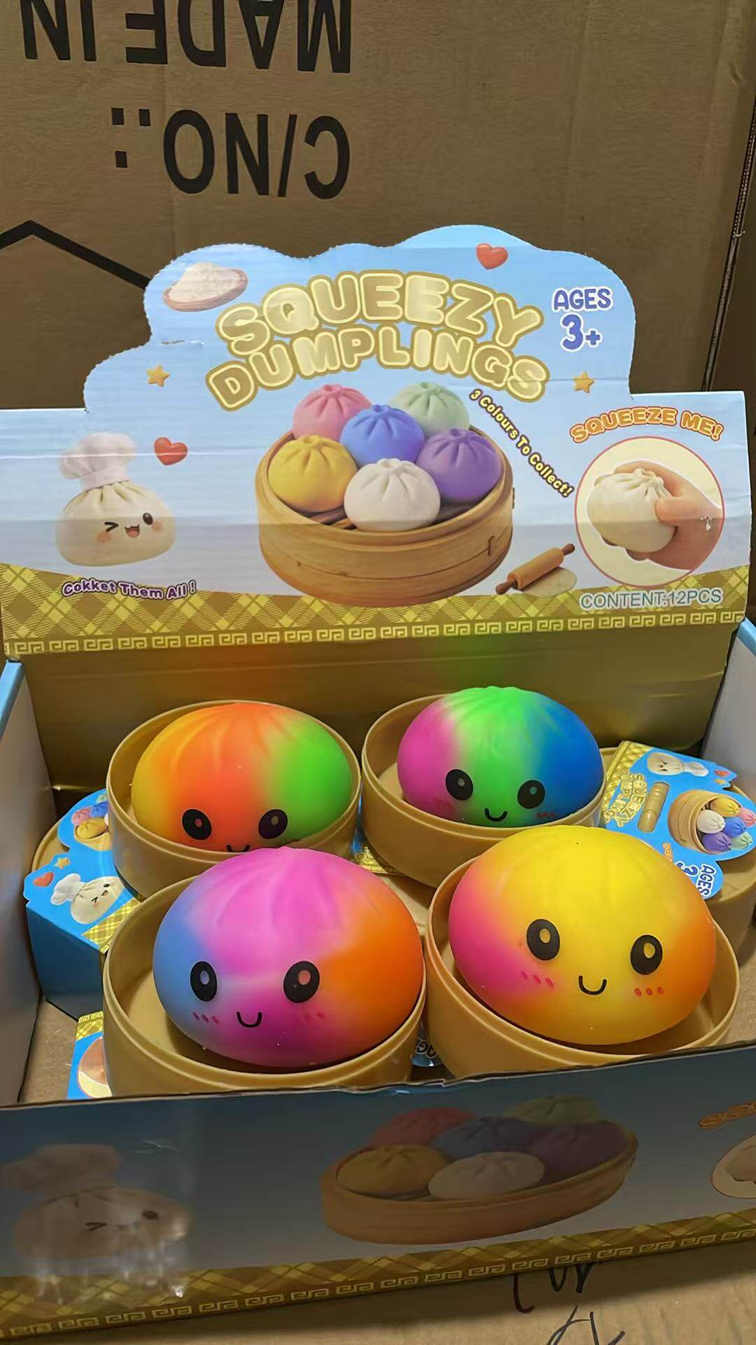 72pcs Pack 8.5cm New Color Soft Realistic Steamed Bun Glitter Dumpling Squishyy Toys Stress Relief Squishy Toys with Steamer-72pcs