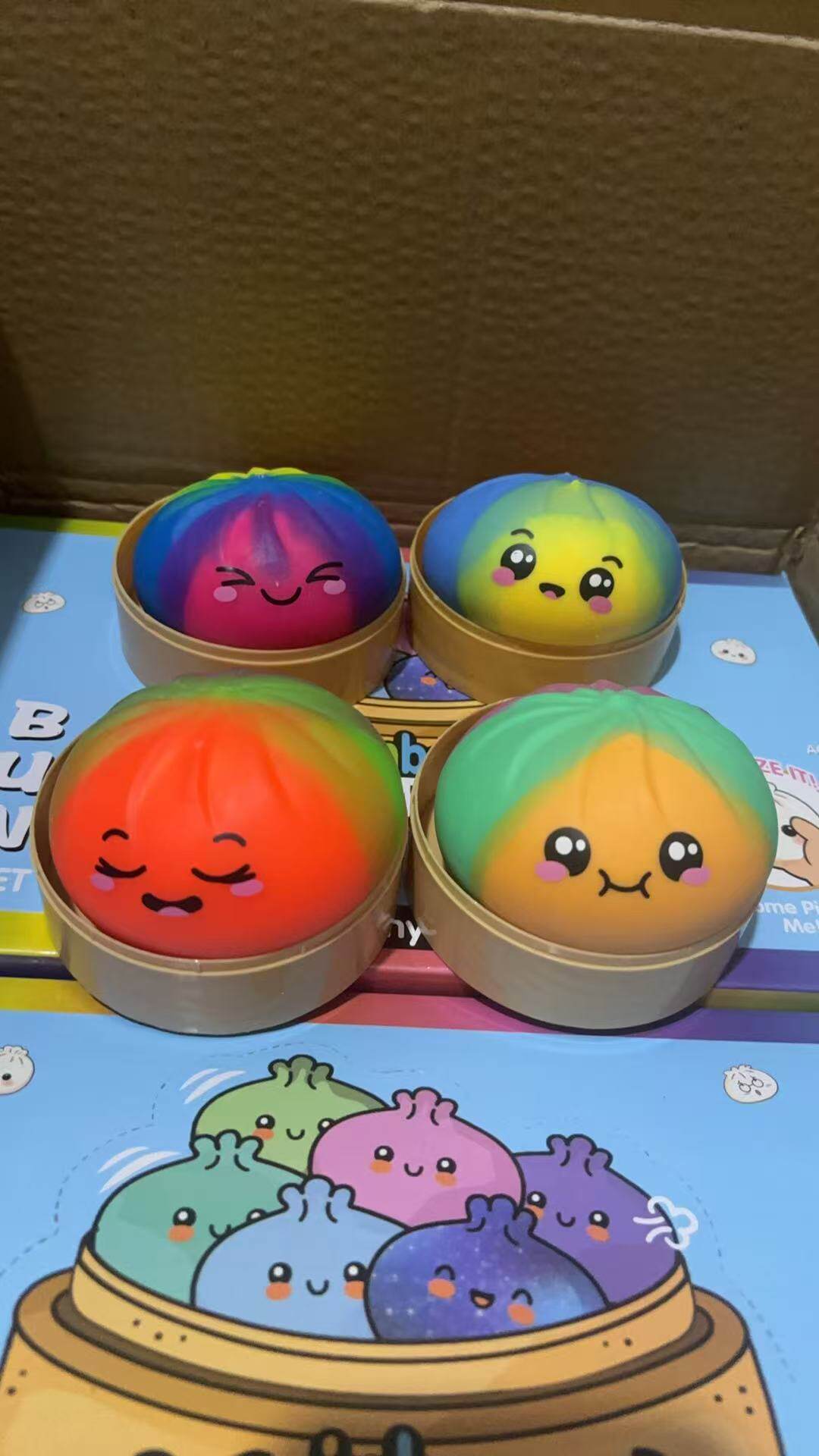 72pcs Pack 8.5cm New Color Soft Realistic Steamed Bun Glitter Dumpling Squishyy Toys Stress Relief Squishy Toys with Steamer-72pcs