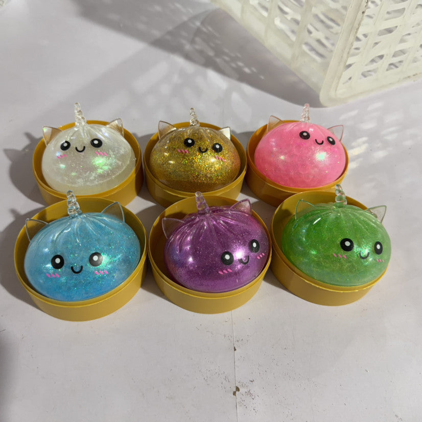 72pcs Pack 8.5cm New Color Soft Realistic Steamed Bun Glitter Dumpling Squishyy Toys Stress Relief Squishy Toys with Steamer-72pcs