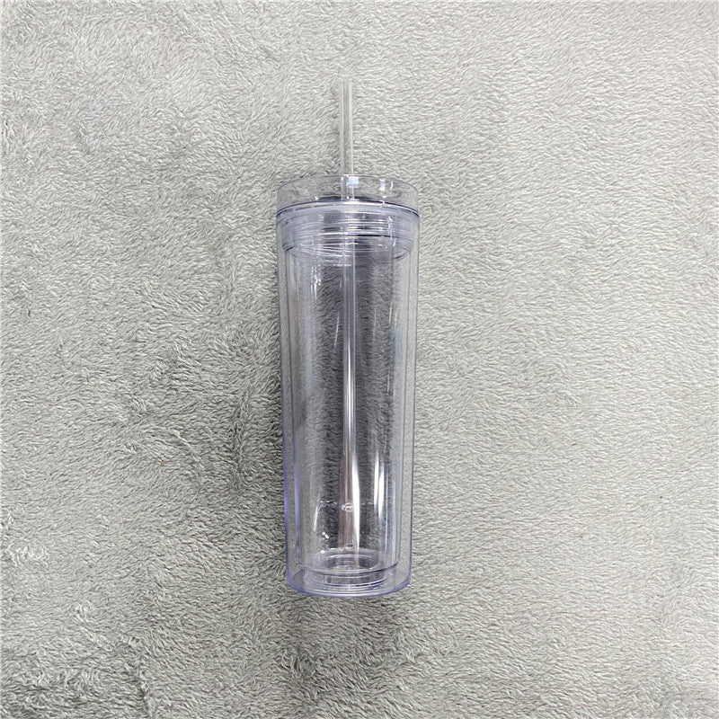 16oz Wholesale Double Walled Clear Skinny Tumbler Acrylic Plastic Cup In Bulk with Straw