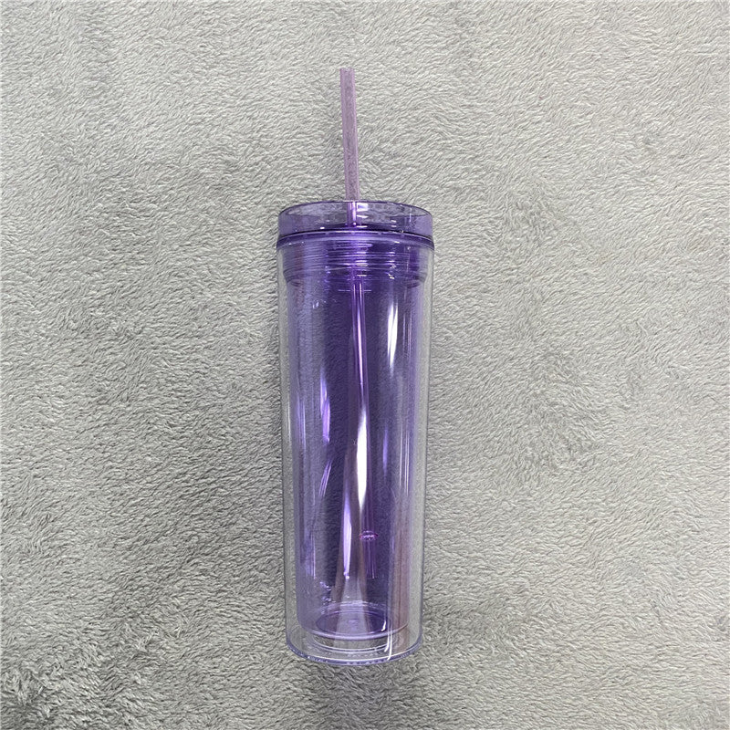 16oz Wholesale Double Walled Clear Skinny Tumbler Acrylic Plastic Cup In Bulk with Straw