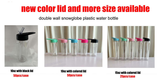 10oz double walled snow globe plastic bottles with hole and plug