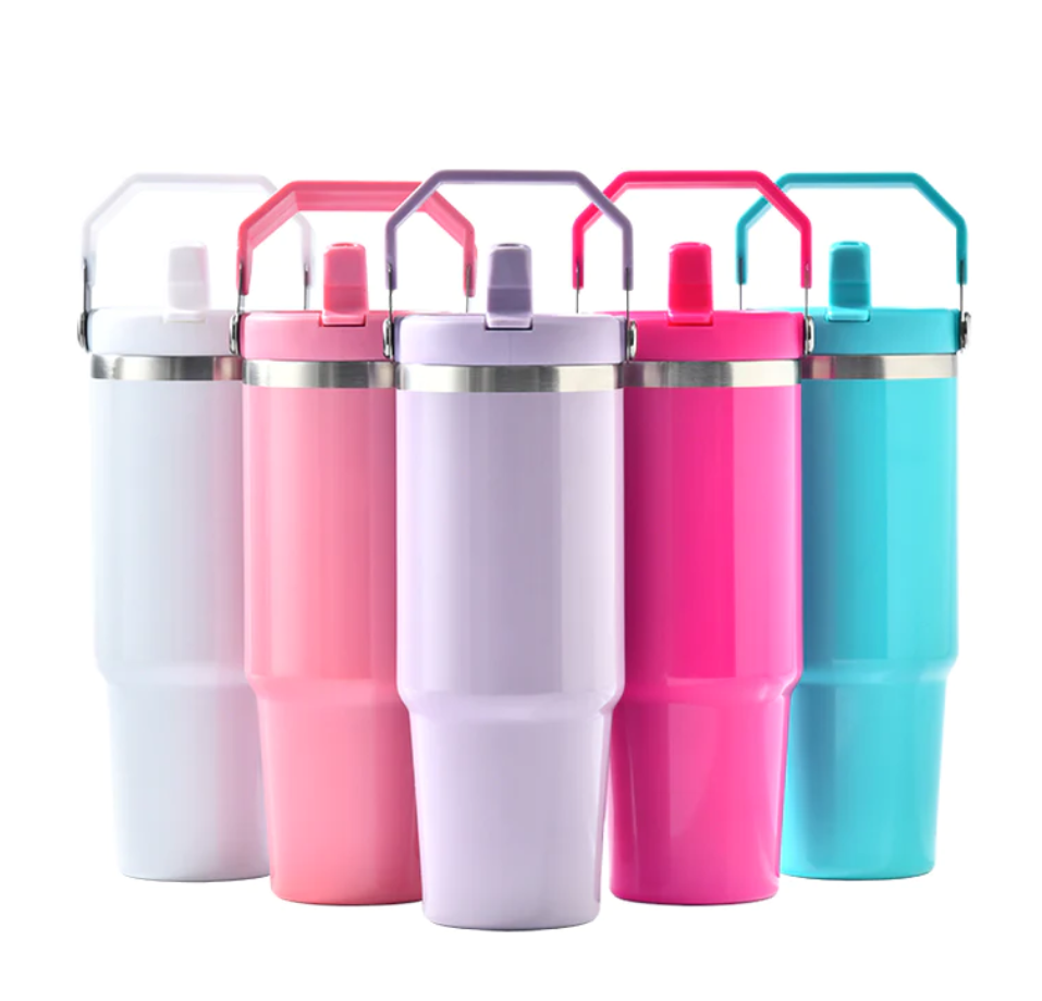 30oz glossy macaron blank sublimation flip straw tumblers