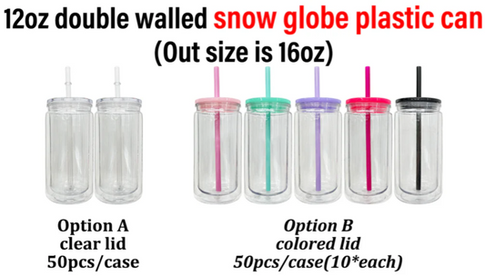 RTS USA Warehouse 50pcs 12oz/16oz double walled snow globe plastic can with pre-drilled hole