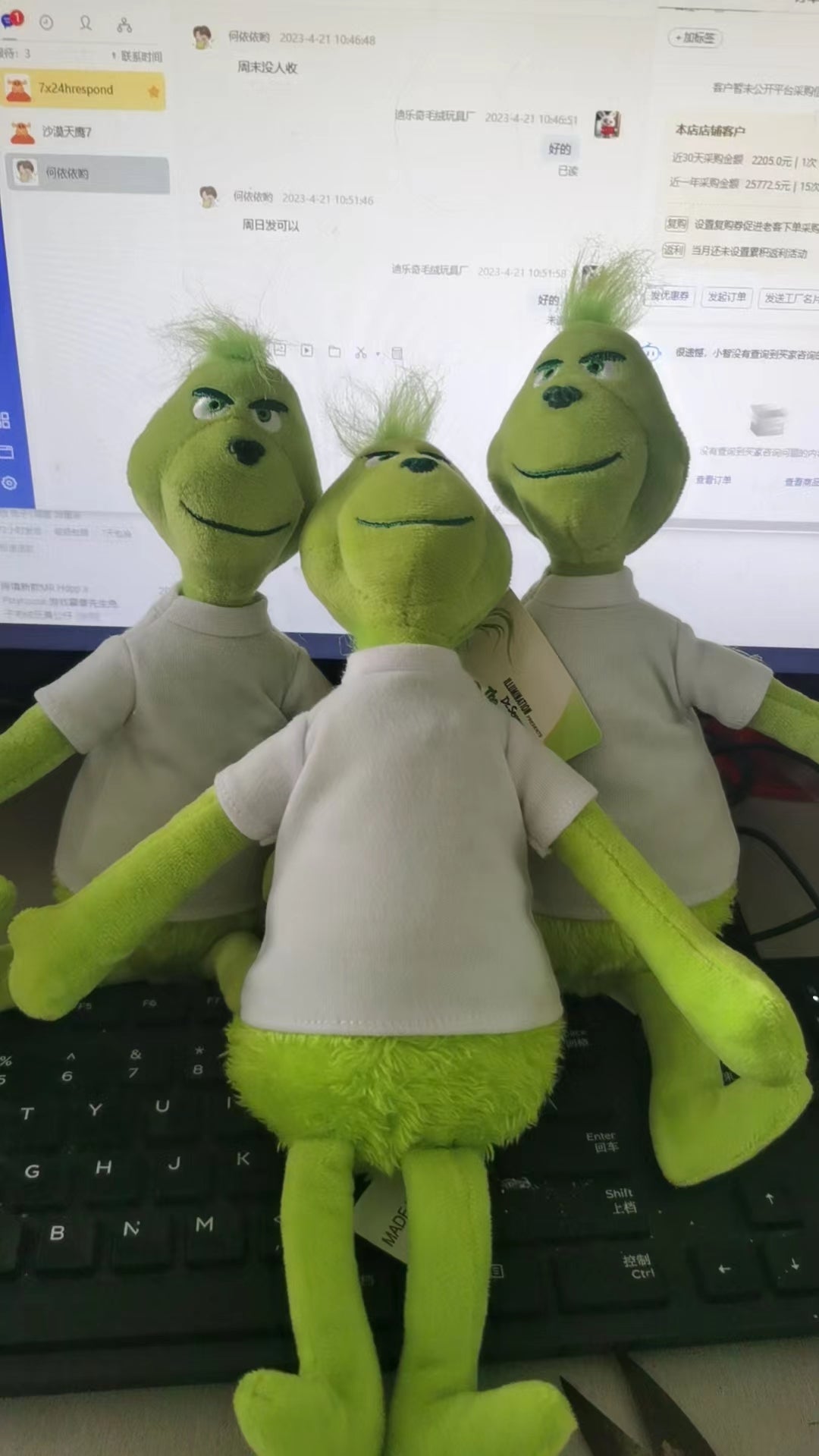 100pcs Christmas Grinch Plush with Sublimation Heat Transfer Tshirts