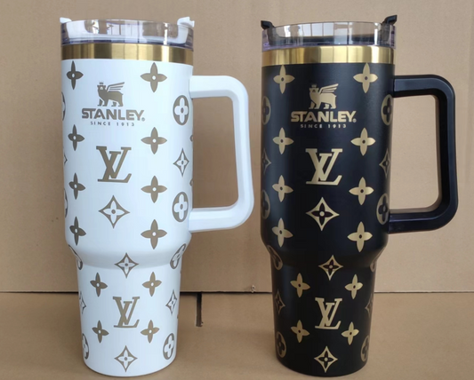 40oz LV Powder Coated  Insulated Stainless Steel Tumbler with Handle and Straw