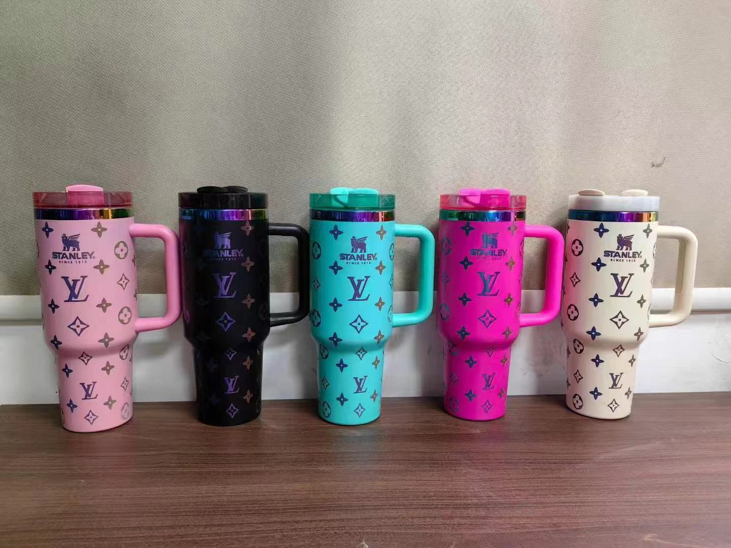 40oz LV Powder Coated  Insulated Stainless Steel Tumbler with Handle and Straw