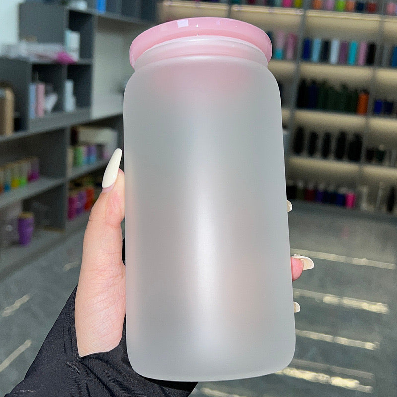 100pcs 16oz frosted acrylic libbey plastic can with straw for vinyl/uv dtf sticker & 50pcs 16oz sublimation glitter cans