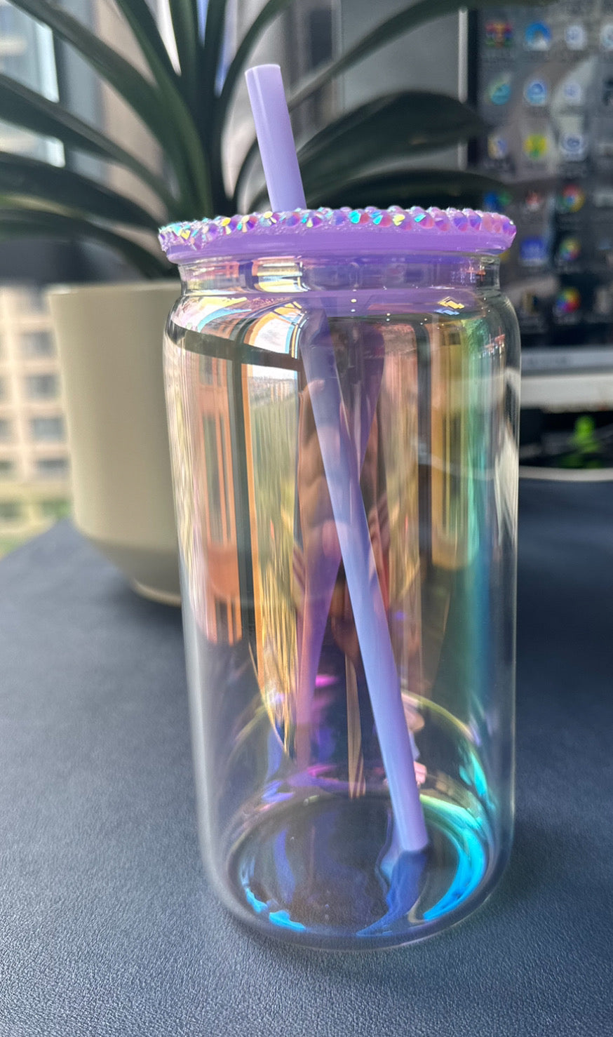 16oz rainbow iridescent glass cans for sublimation and uv dtf wraps