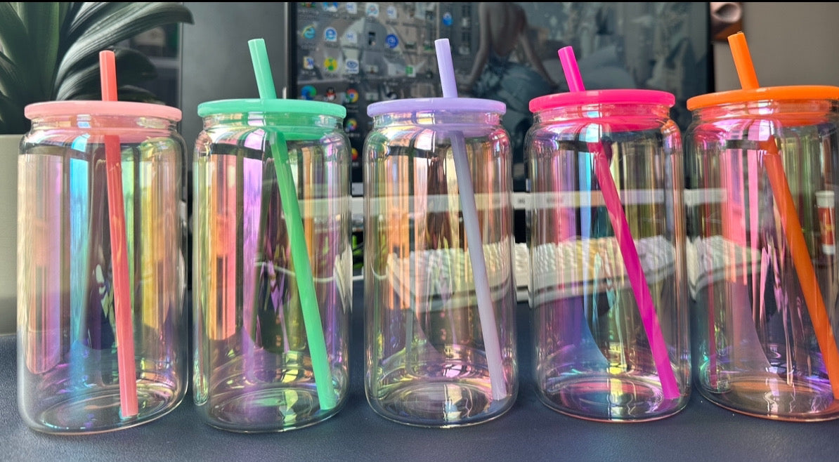 16oz rainbow iridescent glass cans for sublimation and uv dtf wraps