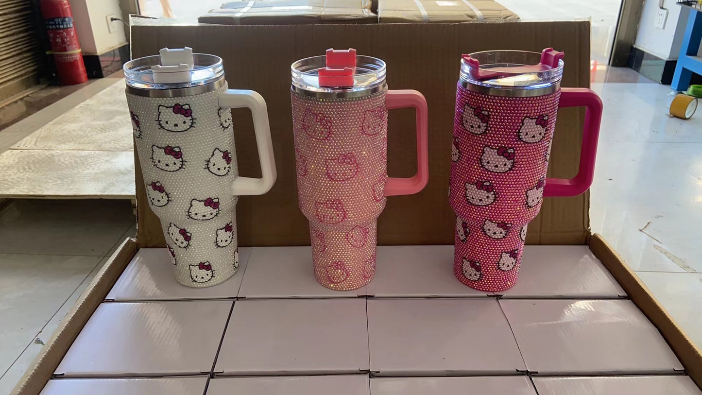 40oz rhinestone hello kitty print bling tumblers