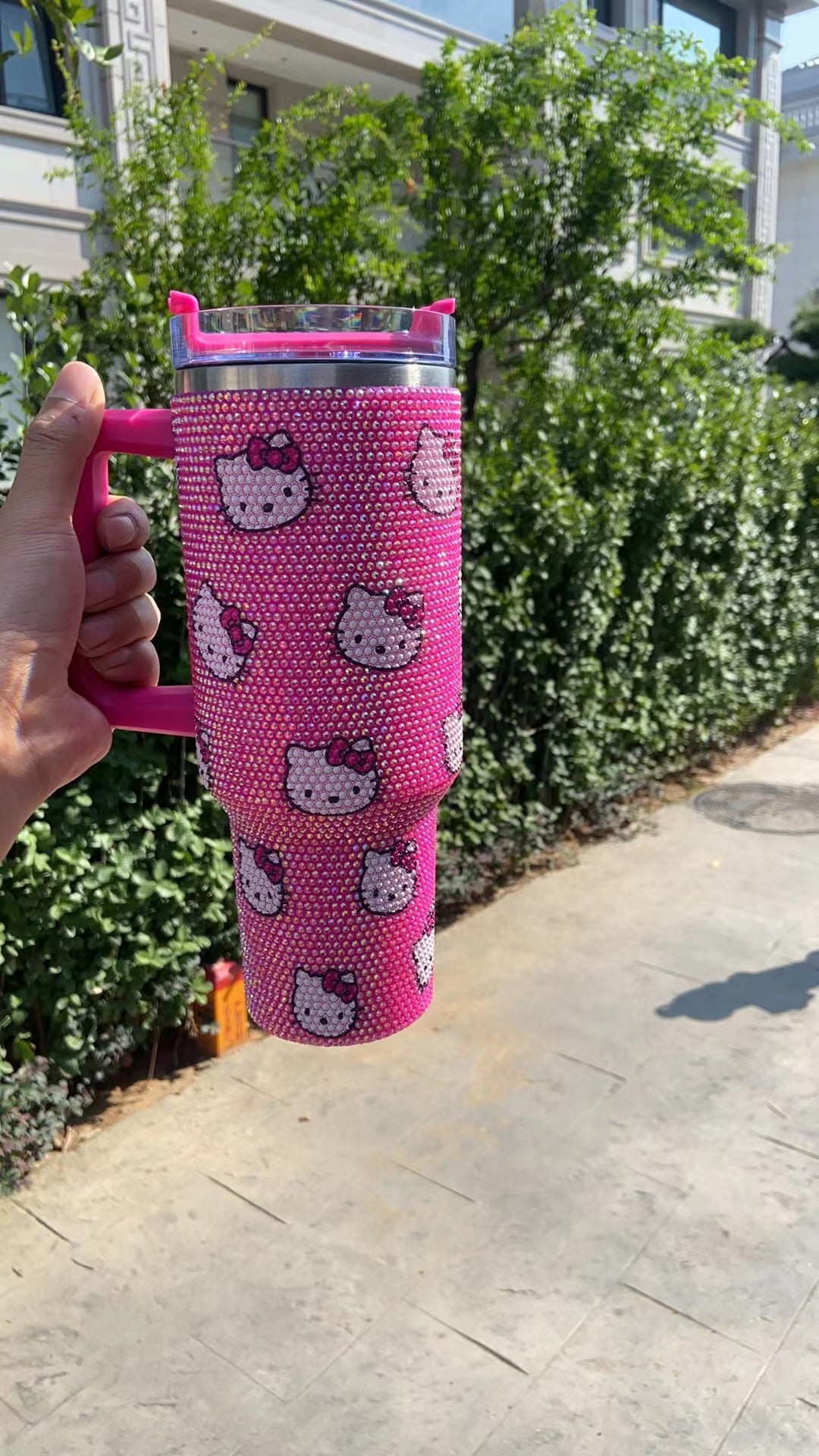 40oz rhinestone hello kitty print bling tumblers