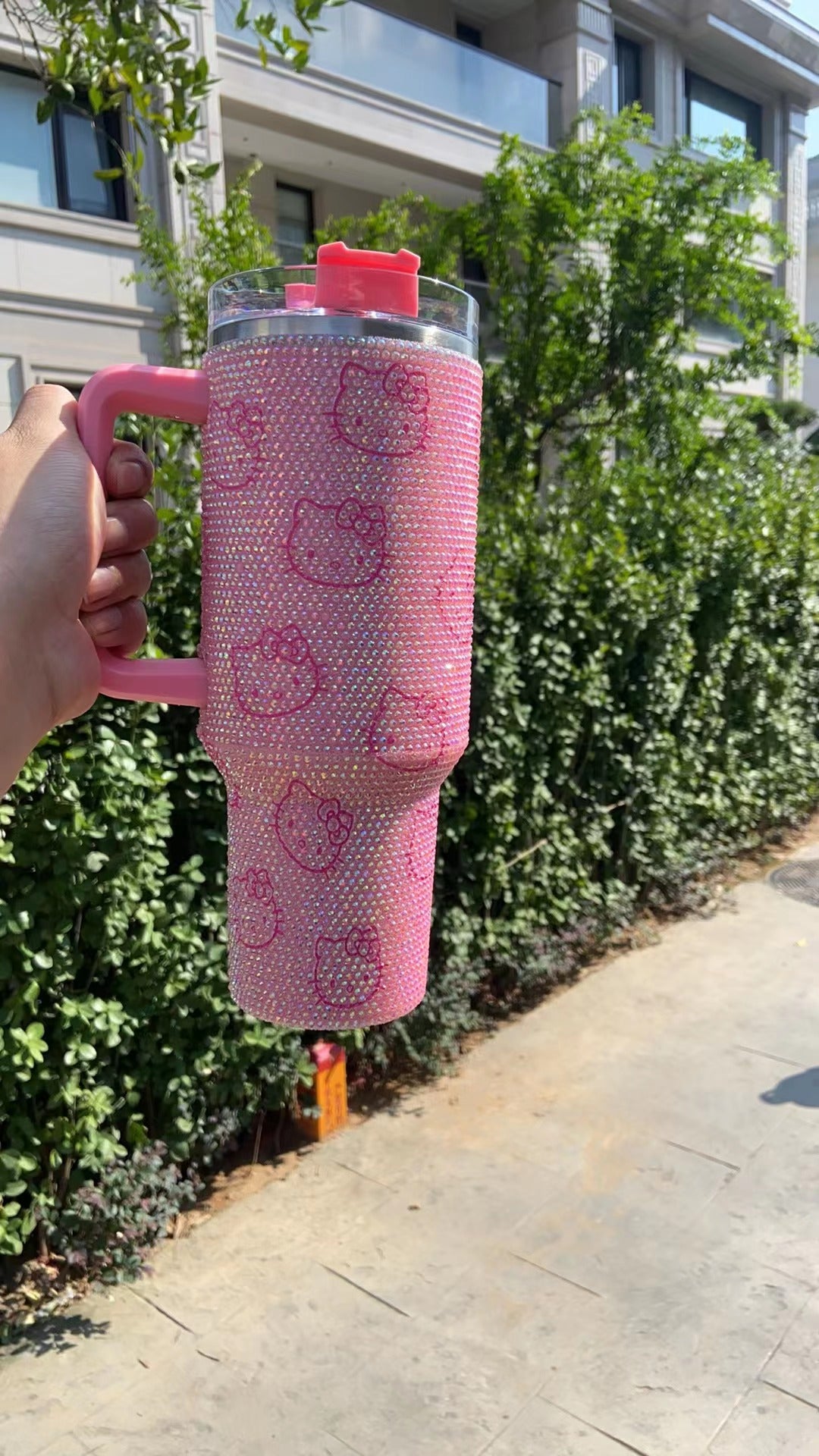 40oz rhinestone hello kitty print bling tumblers