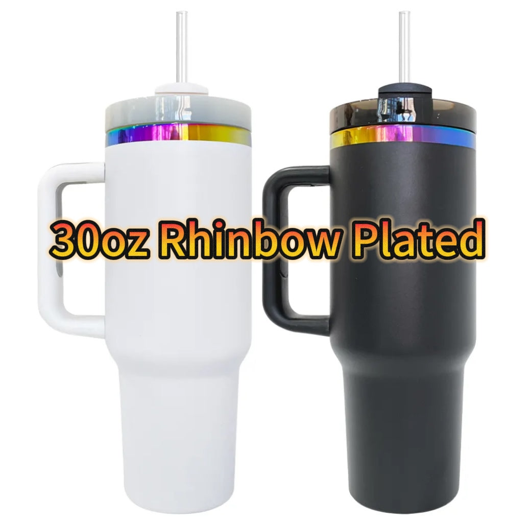 USA RTS 40oz 🌈Rainbow Plated Tumblers Powder Coat H2.0 Quencher Tumbler-20PCS