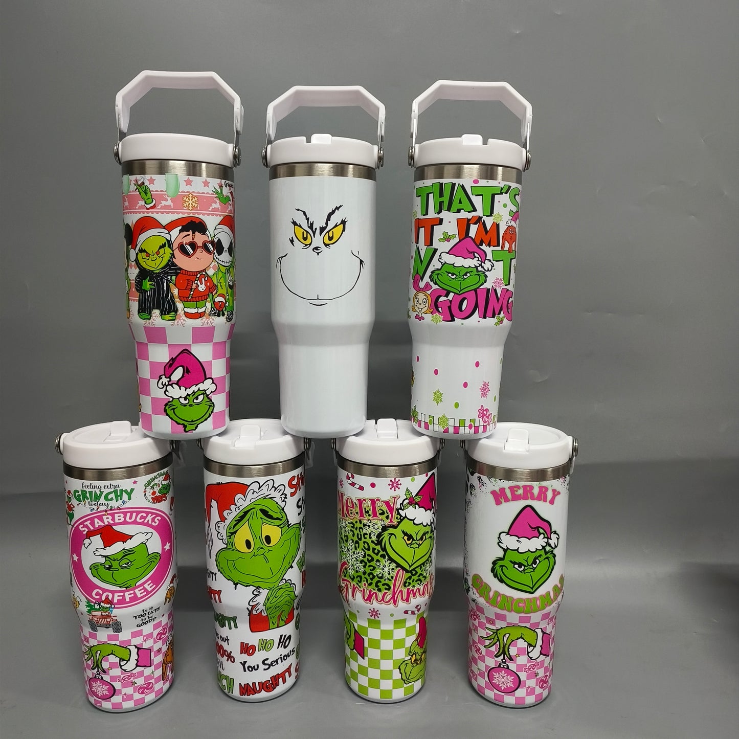 25pcs 30oz Grinch Christmas Flip Straw Tumbler & 50pcs 12" Grinch Plush Dolls - By air