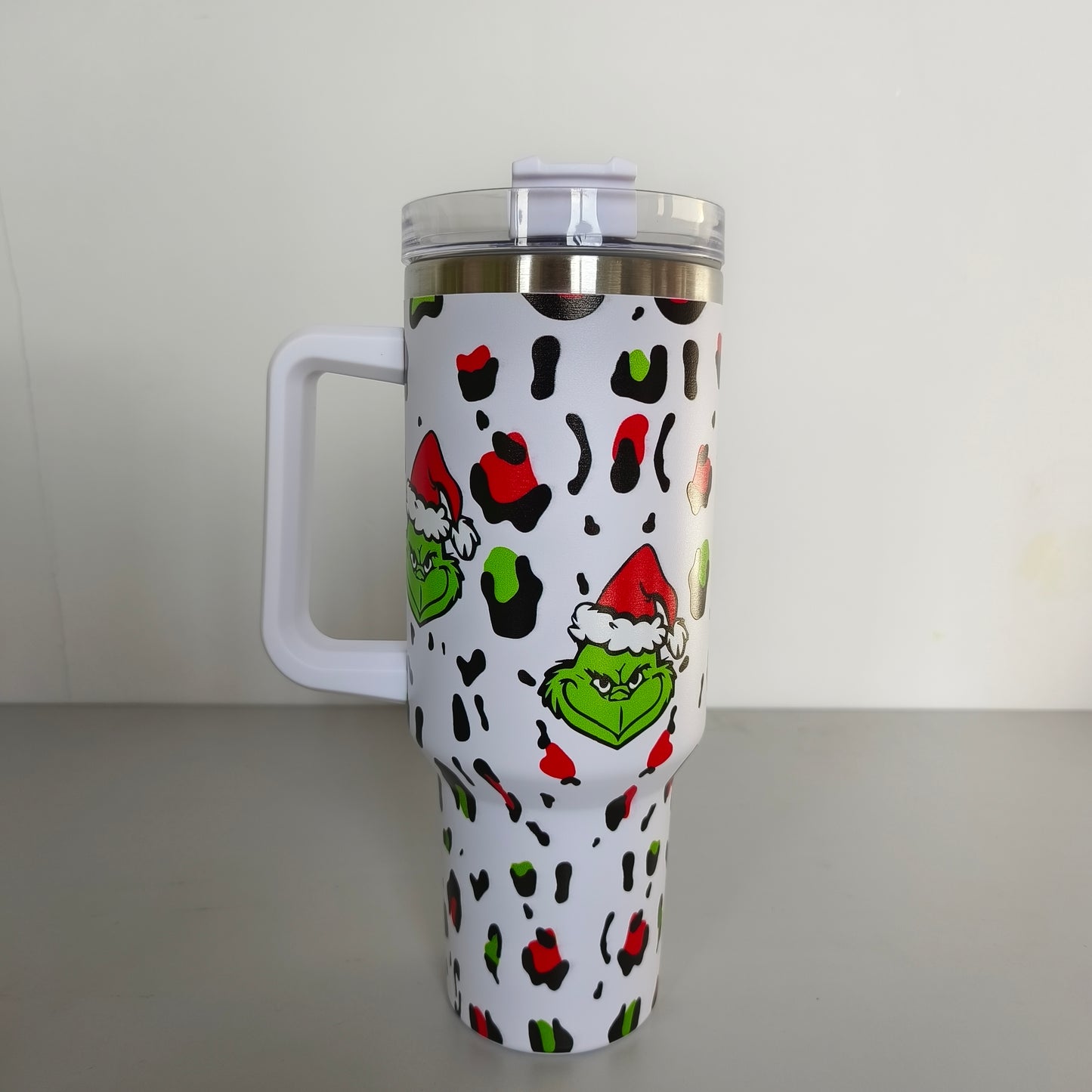 25pcs - 40oz grinch print Insulated Stainless Steel Tumbler with Handle and Straw