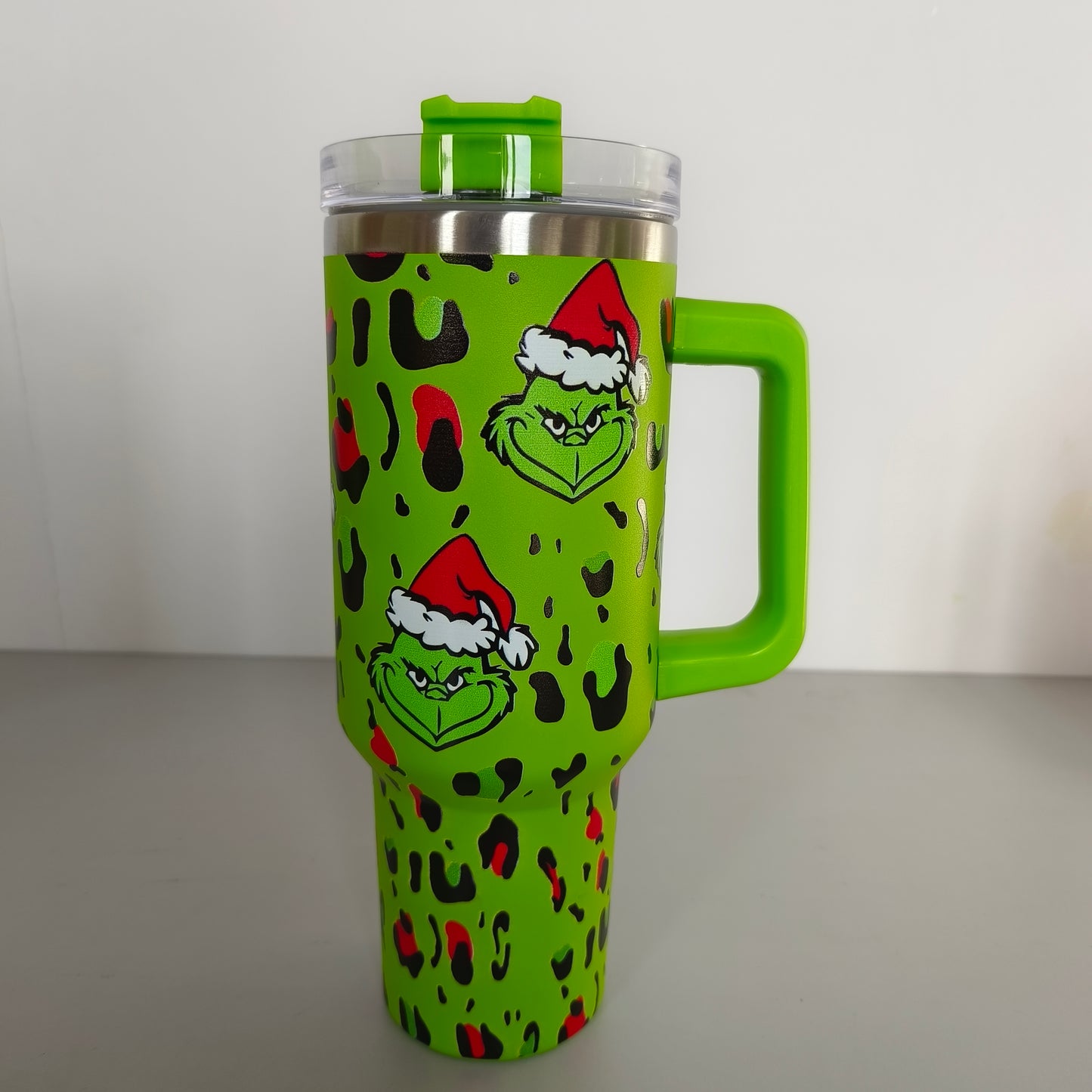 25pcs - 40oz grinch print Insulated Stainless Steel Tumbler with Handle and Straw