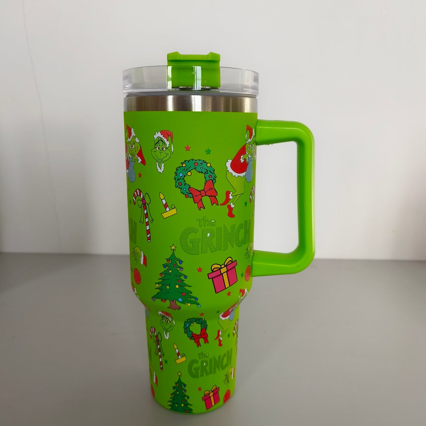 25pcs - 40oz grinch print Insulated Stainless Steel Tumbler with Handle and Straw