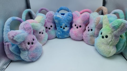 11.8inch Plush Tie Dye Rainbow Bunny Peeps Baskets for Easter Gift Bags Egg Bucket-50pcs